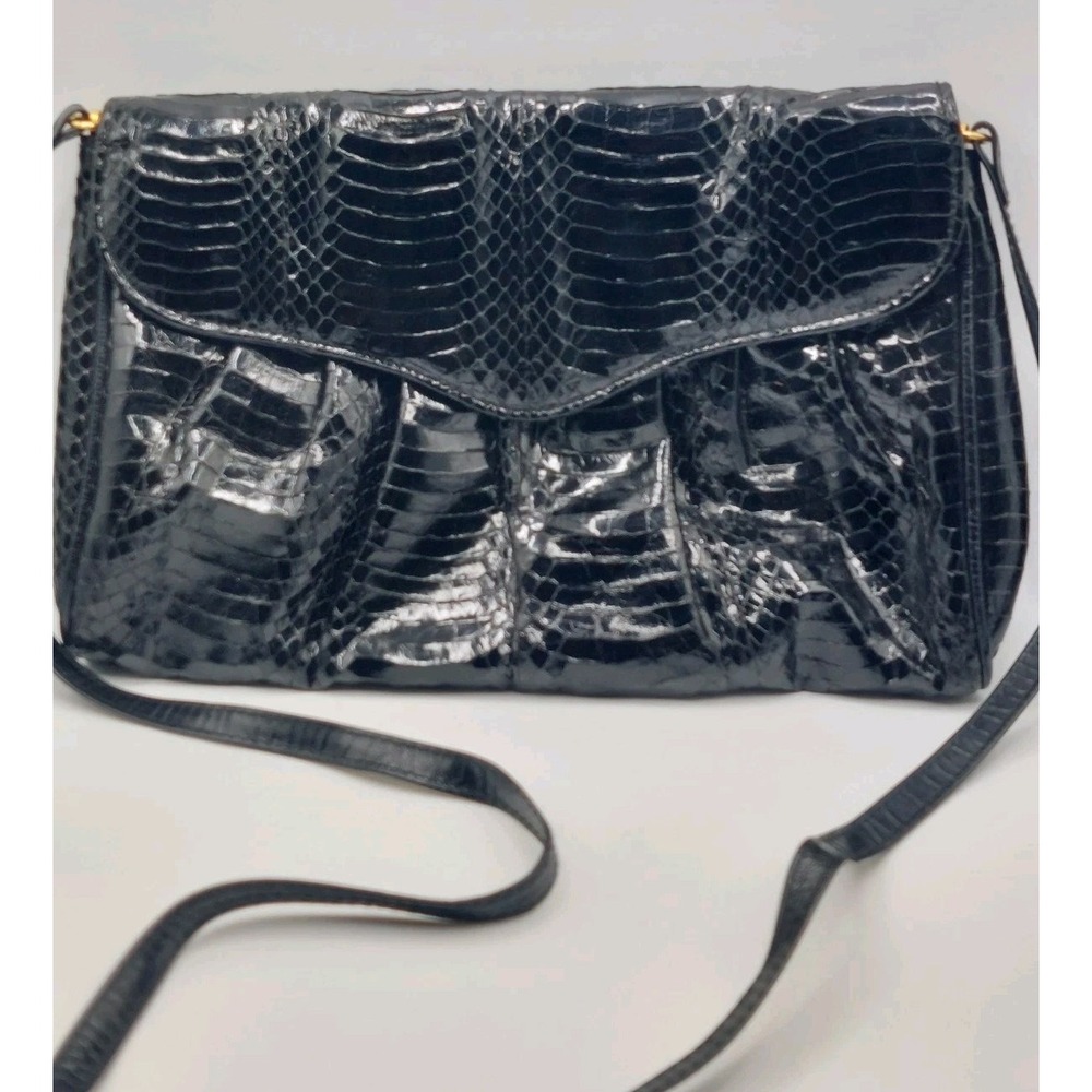Vintage Purse J Renee Black Gold Snakeskin Crossbody Shoulder Bag 80s 90s Y2K